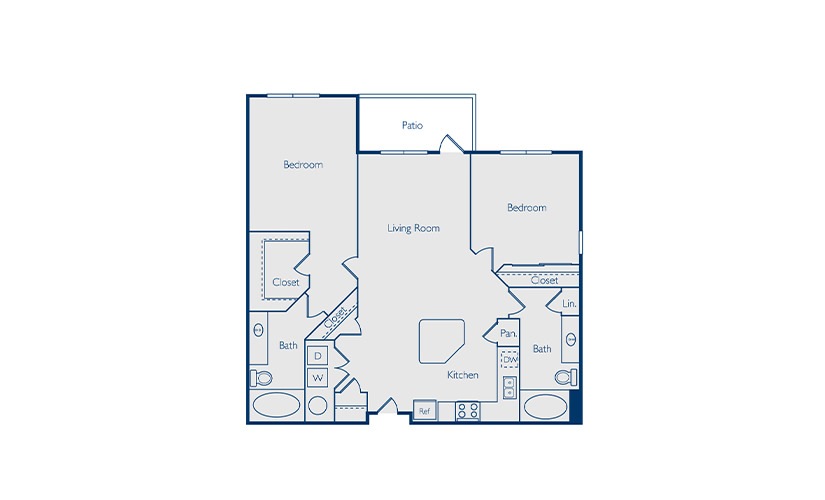Barton - 2 bedroom floorplan layout with 2 bathrooms and 1200 square feet