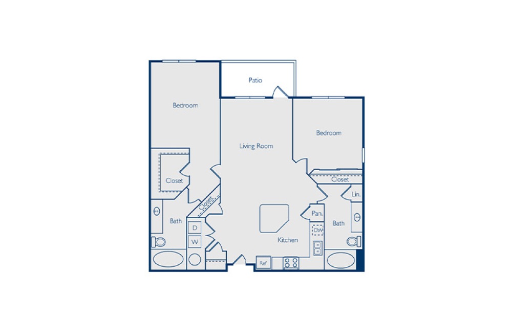 Barton Renovated - 2 bedroom floorplan layout with 2 bathrooms and 1200 square feet