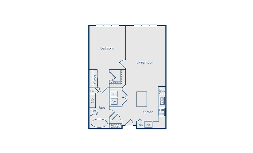 Davis - 1 bedroom floorplan layout with 1 bathroom and 798 square feet