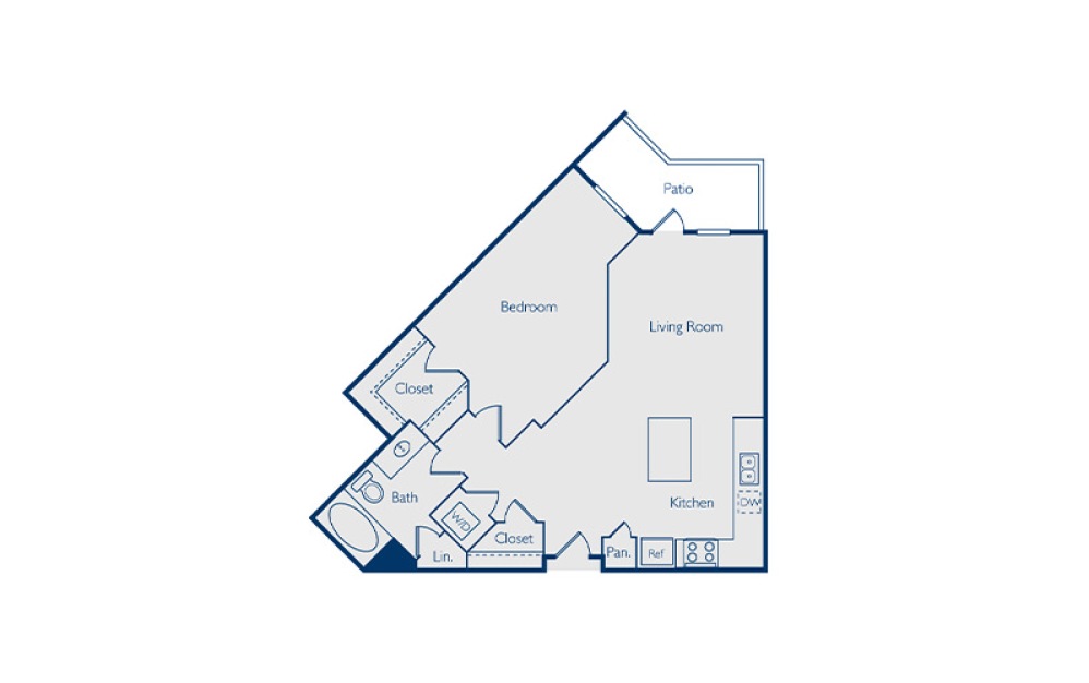 Highland 1 bed and 1 bath floorplan at Pavilion at Lake Eve