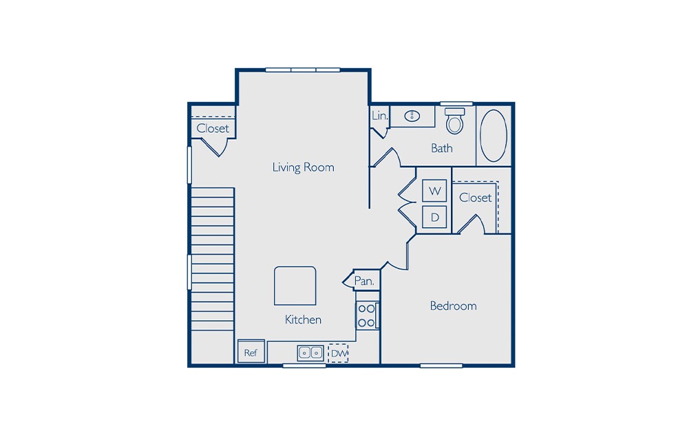 Lancaster - 1 bedroom floorplan layout with 1 bath and 828 square feet.